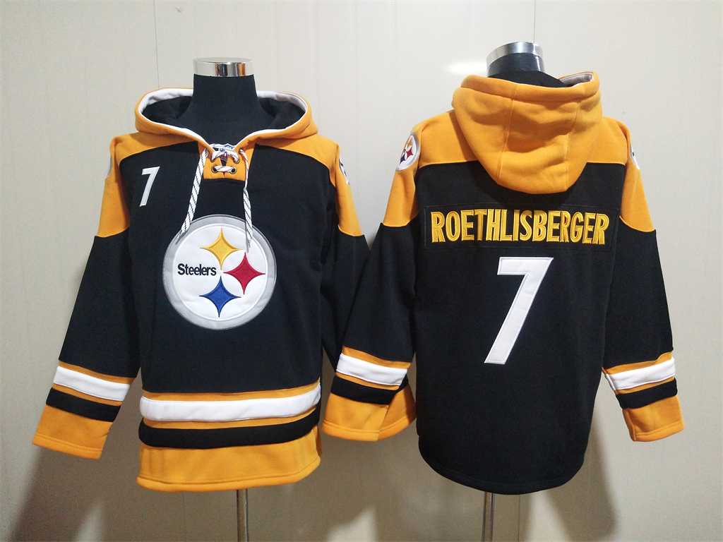 Steelers 7 Ben Roethlisberger Black All Stitched Sweatshirt Hoodie