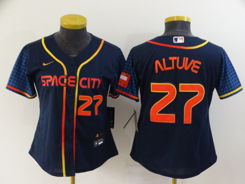 Women Astros 27 Jose Altuve Navy Nike 2022 City Connect Cool Base Jerseys