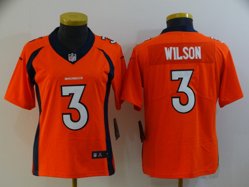 Women Nike Broncos 3 Russell Wilson Orange Vapor Untouchable Limited Jersey