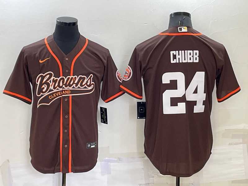 Cleveland Browns 24 Nick Chubb Brown Men's Stitched Cool Base Nike Baseball Jersey