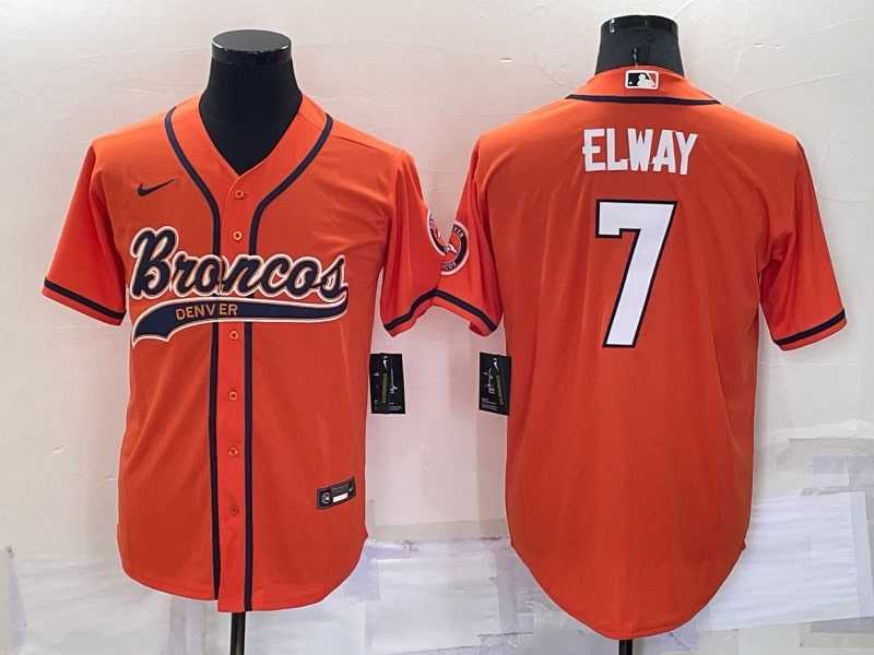 Denver Broncos 7 John Elway Orange Men's Stitched Cool Base Nike Baseball Jersey
