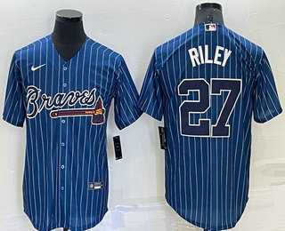 Atlanta Braves #27 Austin Riley Navy Blue Pinstripe Stitched MLB Cool Base Nike Jersey