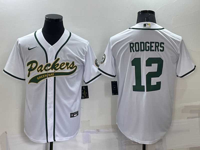 Green Bay Packers #12 Aaron Rodgers White Men's Stitched MLB Cool Base Nike Baseball Jersey