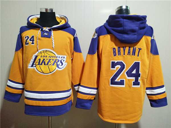Los Angeles Lakers #24 Kobe Bryant Yellow Lace-Up Pullover Hoodie