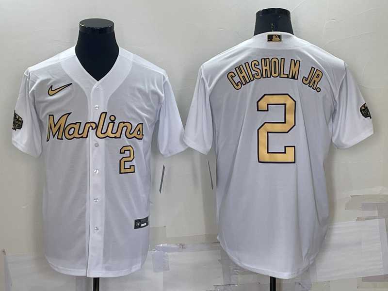 Miami Marlins #2 Jazz Chisholm Jr Number White 2022 All Star Stitched Cool Base Nike Jersey