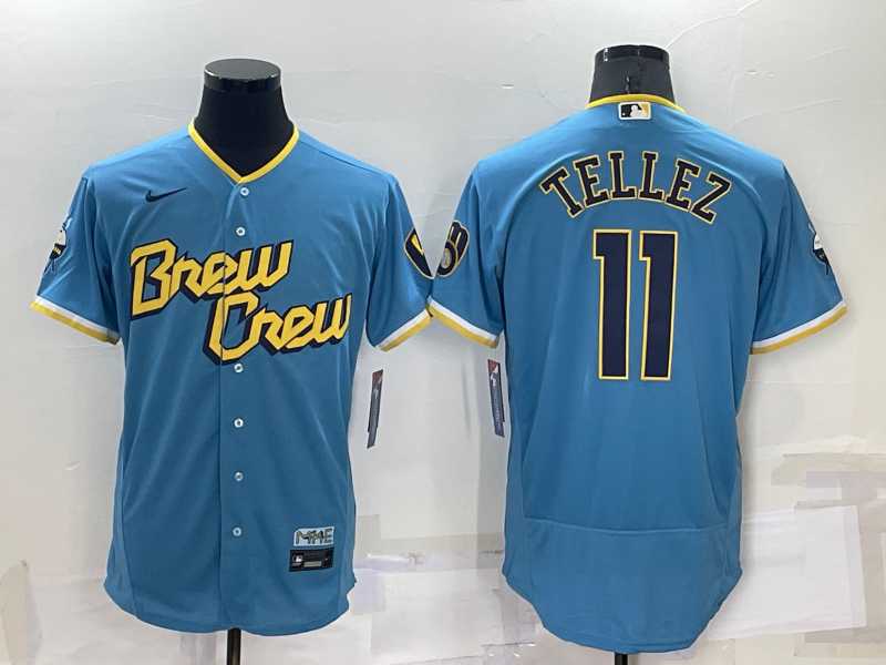 Milwaukee Brewers #11 Rowdy Tellez Blue 2022 City Connect Flexbase Stitched Jersey