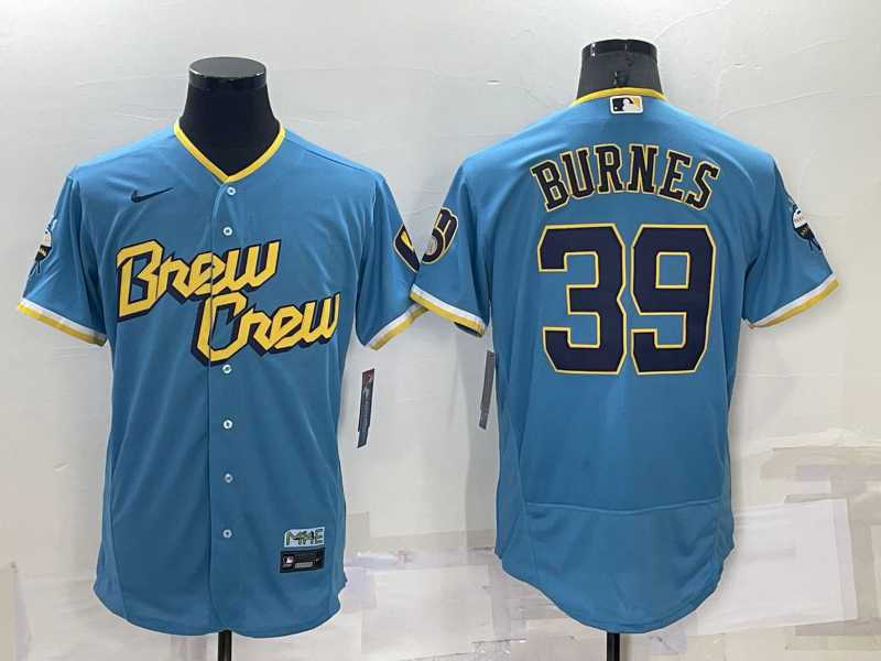 Milwaukee Brewers #39 Corbin Burnes Blue 2022 City Connect Flexbase Stitched Jersey