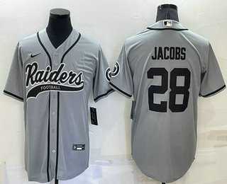 Raiders #28 Josh Jacobs Grey Men's Stitched MLB Cool Base Nike Baseball Jersey