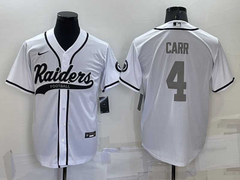 Raiders #4 Derek Carr White Grey Men's Stitched MLB Cool Base Nike Baseball Jersey
