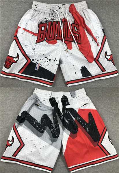 Men's Chicago Bulls White Red Shorts (Run Small) 001