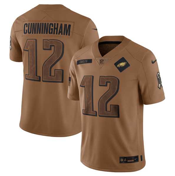 Men's Philadelphia Eagles #12 Randall Cunningham 2023 Brown Salute To Service Limited Football Stitched Jersey Dyin