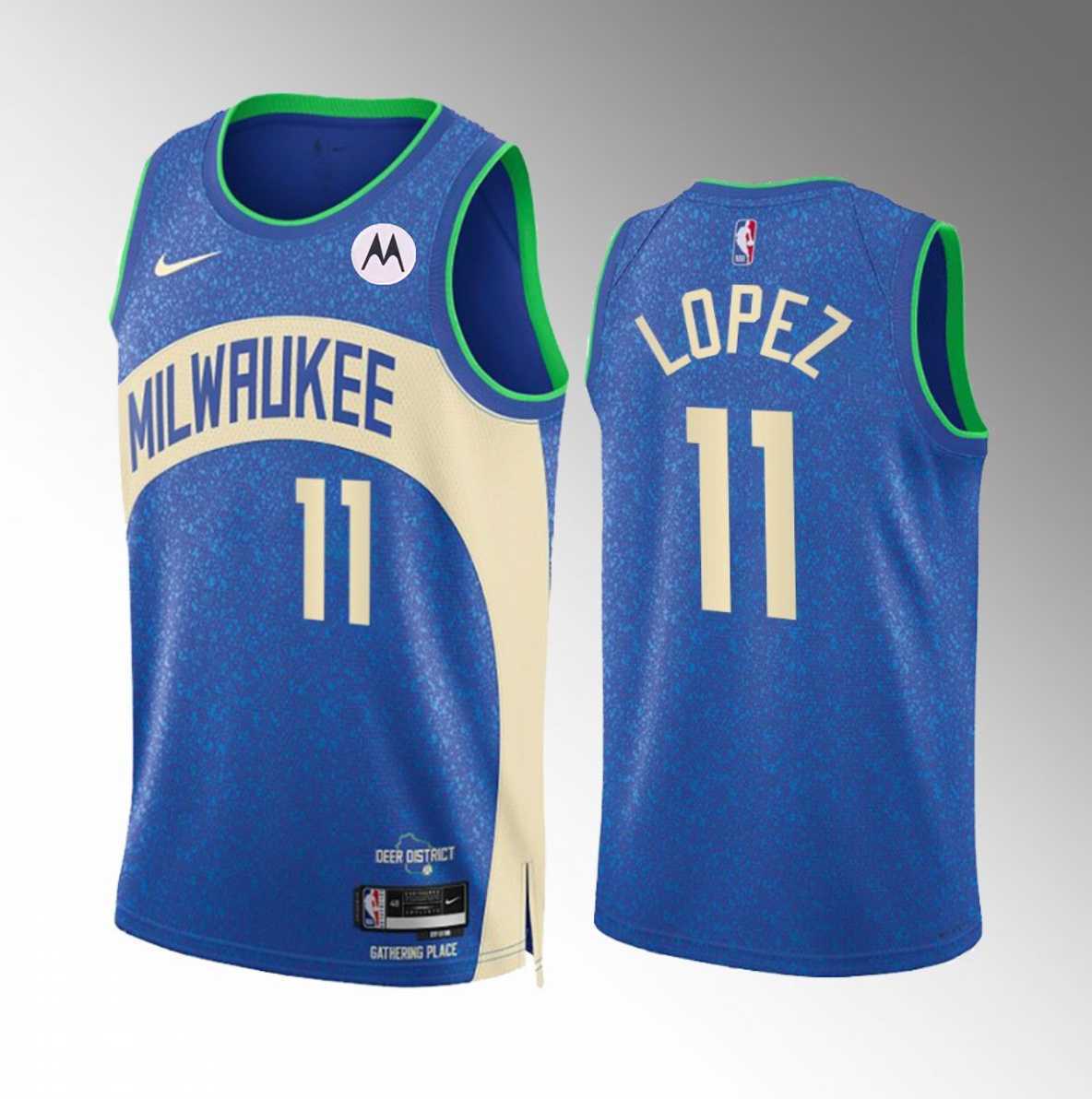 Men's Milwaukee Bucks #11 Brook Lopez Blue 2023-24 City Edition Stitched Basketball Jersey Dzhi