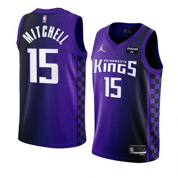 Men's Sacramento Kings #15 Davion Mitchell Purple 2023-24 Statement Edition Swingman Stitched Jersey Dzhi
