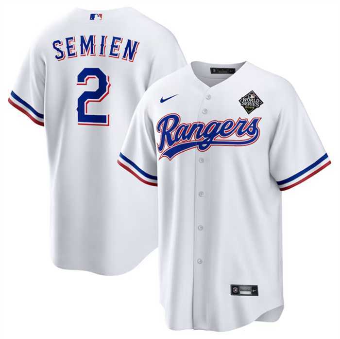 Men's Texas Rangers #2 Marcus Semien 2023 White World Series Stitched Baseball Jersey Dzhi