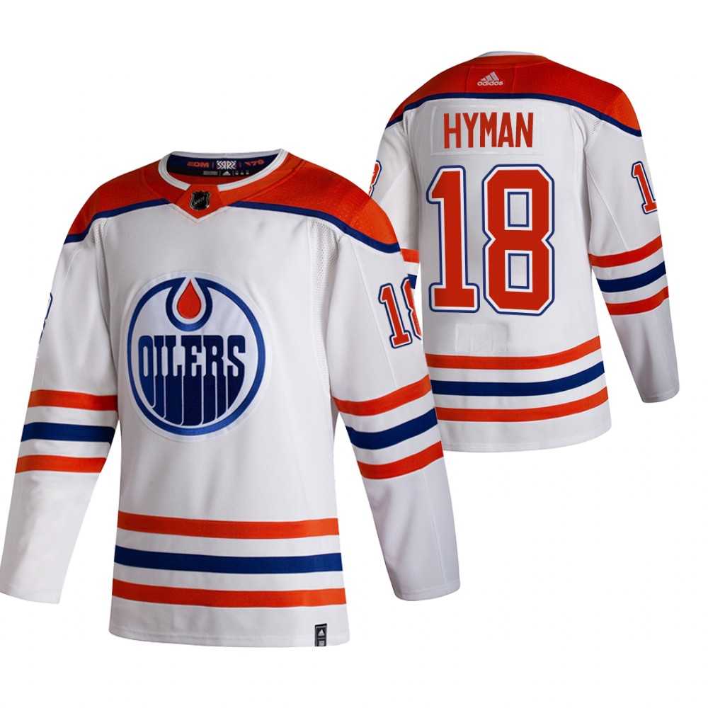 Men's Edmonton Oilers #18 Zach Hyman 2021 Reverse Retro White Stitched Jersey Dzhi
