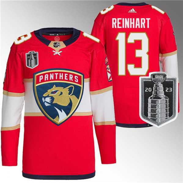 Men's Florida Panthers #13 Sam Reinhart Red 2023 Stanley Cup Final Stitched Jersey Dzhi