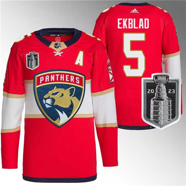 Men's Florida Panthers #5 Aaron Ekblad Red 2023 Stanley Cup Final Stitched Jersey Dzhi