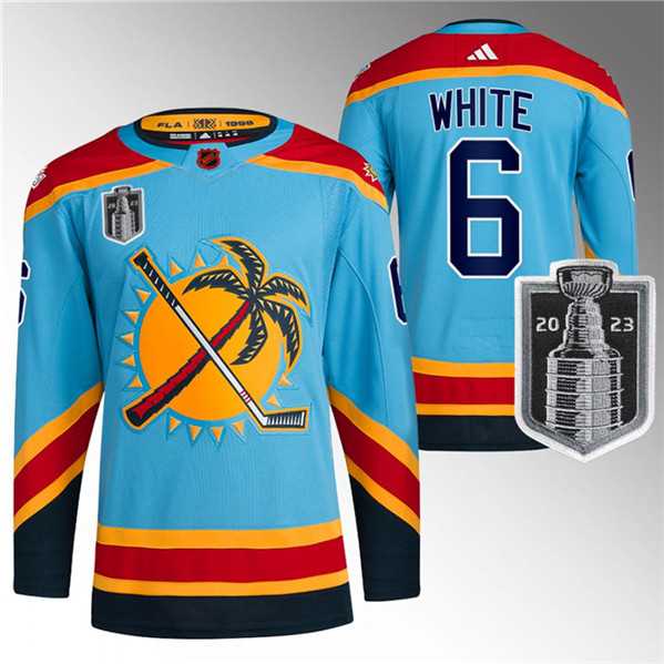 Men's Florida Panthers #6 Colin White Blue 2023 Stanley Cup Final Reverse Retro Stitched Jersey Dzhi