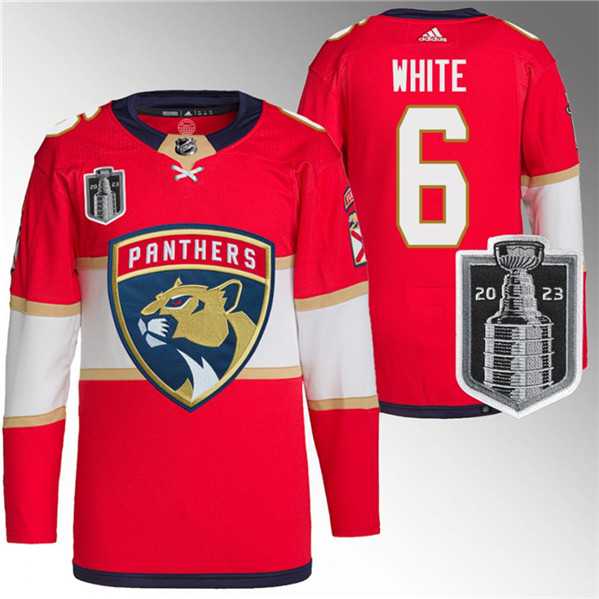 Men's Florida Panthers #6 Colin White Red 2023 Stanley Cup Final Stitched Jersey Dzhi
