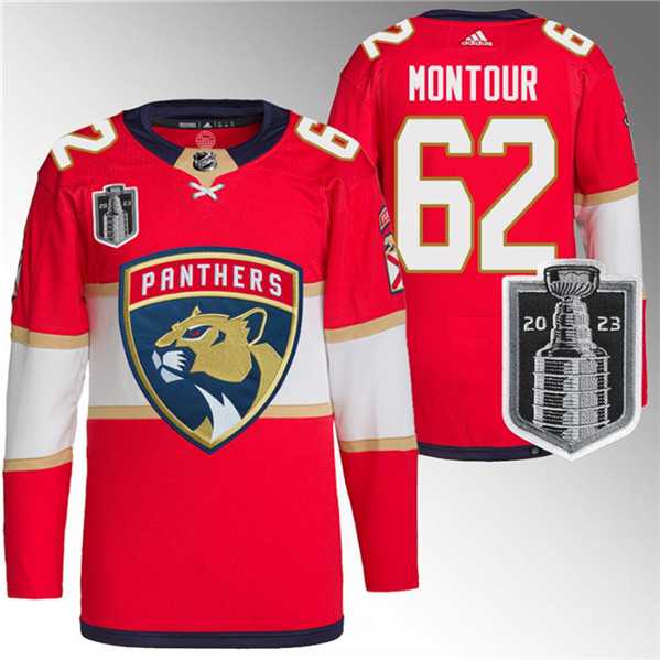 Men's Florida Panthers #62 Brandon Montour Red 2023 Stanley Cup Final Stitched Jersey Dzhi