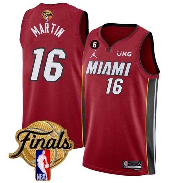 Men's Miami Heat #16 Caleb Martin Red 2023 Finals Statement Edition With NO.6 Patch Stitched Basketball Jersey Dzhi