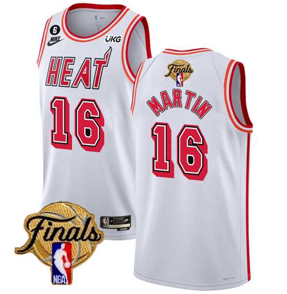 Men's Miami Heat #16 Caleb Martin White 2023 Finals Classic Edition With NO.6 Patch Stitched Basketball Jersey Dzhi