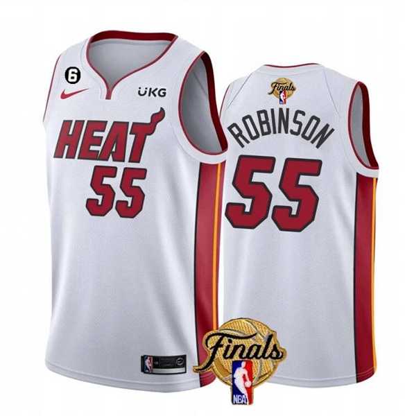 Men's Miami Heat #55 Duncan Robinson White 2023 Finals Association Edition With NO.6 Patch Stitched Basketball Jersey Dzhi