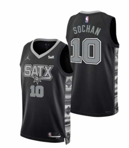 Men's San Antonio Spurs #10 Jeremy Sochan 2022-23 Black Stitched Jersey Dzhi