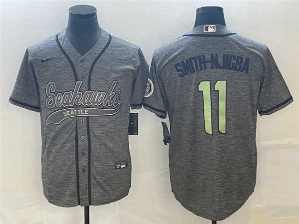 Men's Seattle Seahawks #11 Jaxon Smith-Njigba Gray With Patch Cool Base Stitched Baseball Jersey1