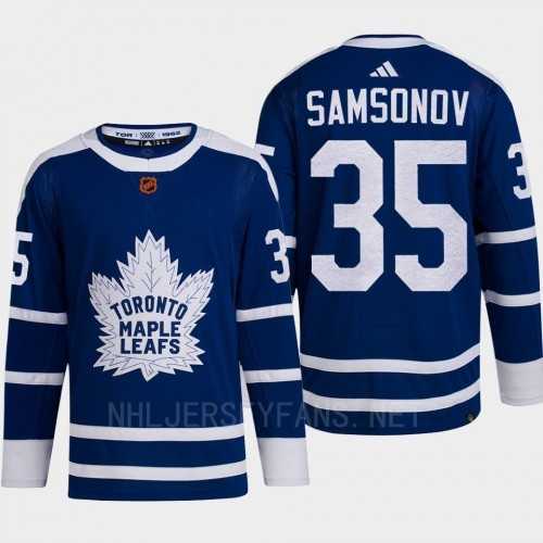 Men's Toronto Maple Leafs #35 Ilya Samsonov Blue 2022 Reverse Retro Primegreen Jersey Dzhi