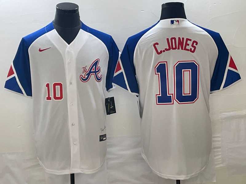 Men's Atlanta Braves #10 Chipper Jones Number White 2023 City Connect Cool Base Stitched MLB Jerseys