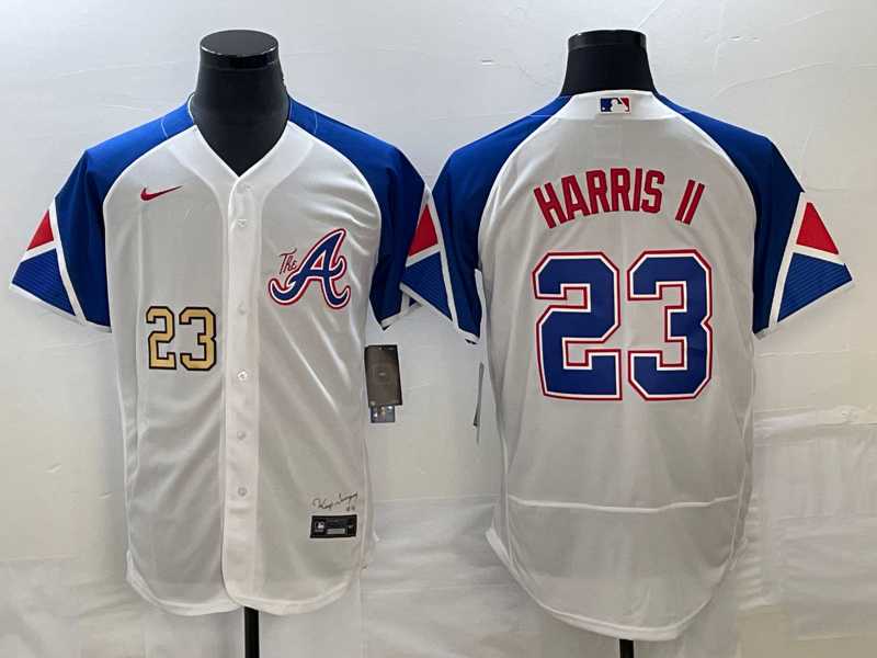 Men's Atlanta Braves #23 Michael Harris II Number White 2023 City Connect Flex Base Stitched Baseball Jerseys