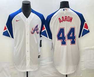 Men's Atlanta Braves #44 Hank Aaron White 2023 City Connect Cool Base Stitched Jerseys