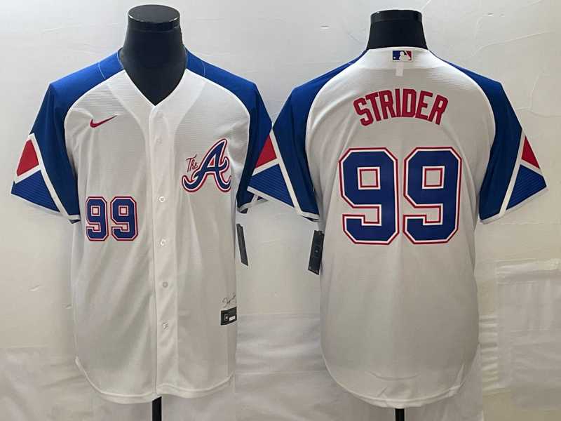 Men's Atlanta Braves #99 Spencer Strider Number White 2023 City Connect Cool Base Jerseys