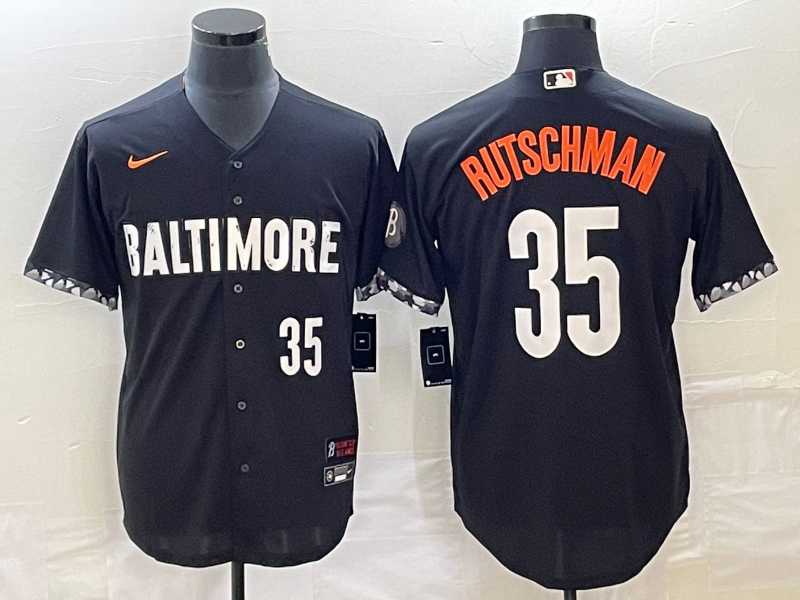 Men's Baltimore Orioles #35 Adley Rutschman Number Black 2023 City Connect Cool Base Stitched Jerseys