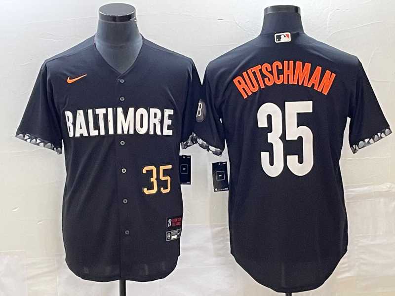 Men's Baltimore Orioles #35 Adley Rutschman Number Black 2023 City Connect Cool Base Stitched MLB Jerseys