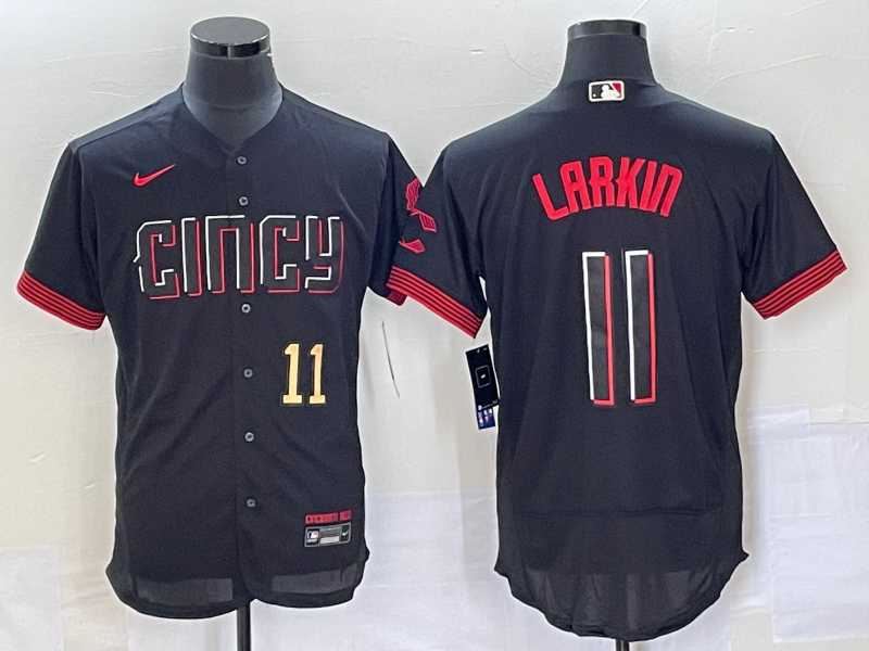 Men's Cincinnati Reds #11 Barry Larkin Number Black 2023 City Connect Flex Base Stitched Jerseys