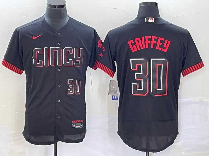 Men's Cincinnati Reds #30 Ken Griffey Jr Number Black 2023 City Connect Flex Base Stitched MLB Jerseys