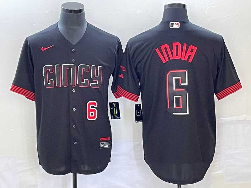 Men's Cincinnati Reds #6 Jonathan India Number Black 2023 City Connect With Patch Stitched Jersey