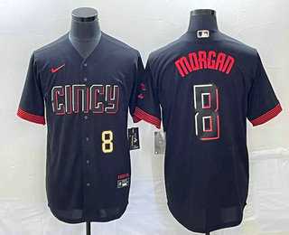 Men's Cincinnati Reds #8 Joe Morgan Number Black 2023 City Connect Cool Base Stitched Jerseys