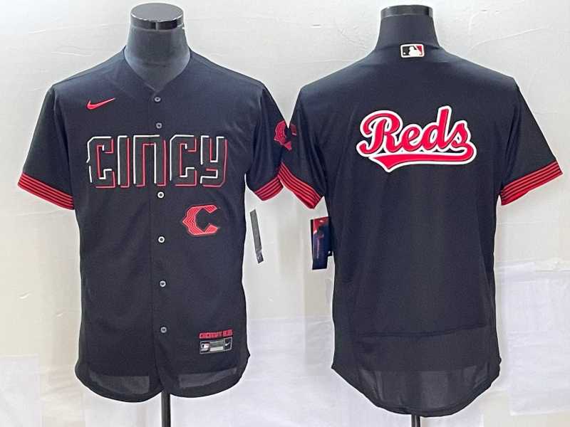 Men's Cincinnati Reds Blank Black 2023 City Connect Flex Base Stitched Jerseys