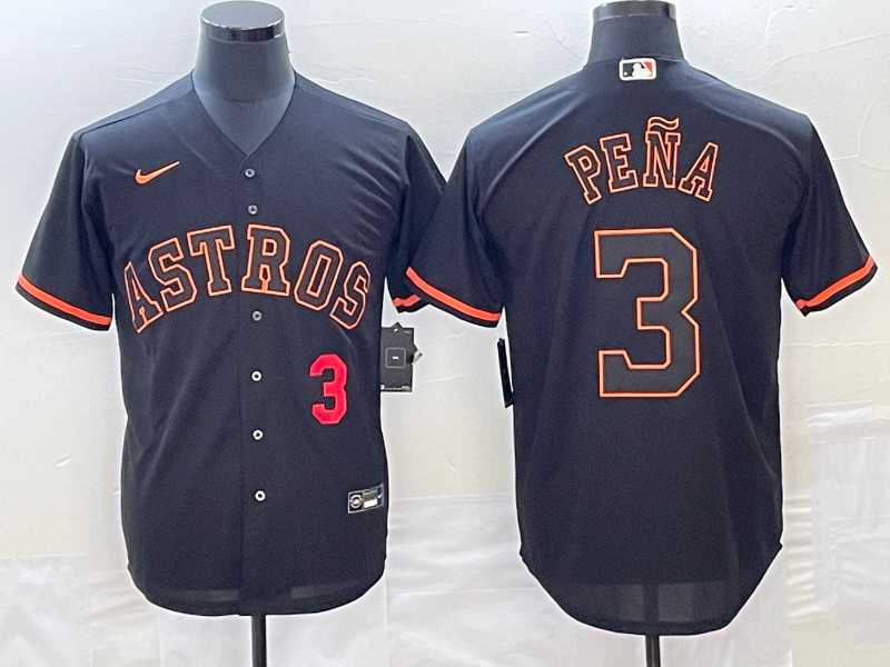 Men's Houston Astros #3 Jeremy Pena Number Lights Out Black Fashion Stitched Cool Base Nike Jerseys