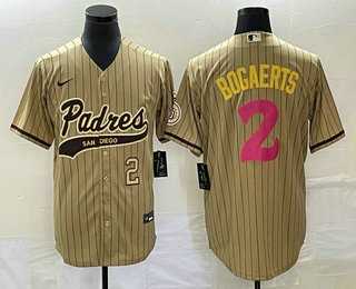 Men's San Diego Padres #2 Xander Bogaerts Number Tan Pinstripe 2023 City Connect Cool Base Stitched Jersey