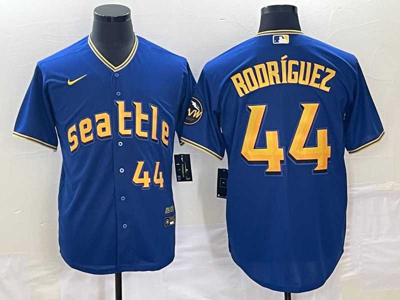 Men's Seattle Mariners #44 Julio Rodriguez Number Blue 2023 City Connect Cool Base Stitched Jerseys