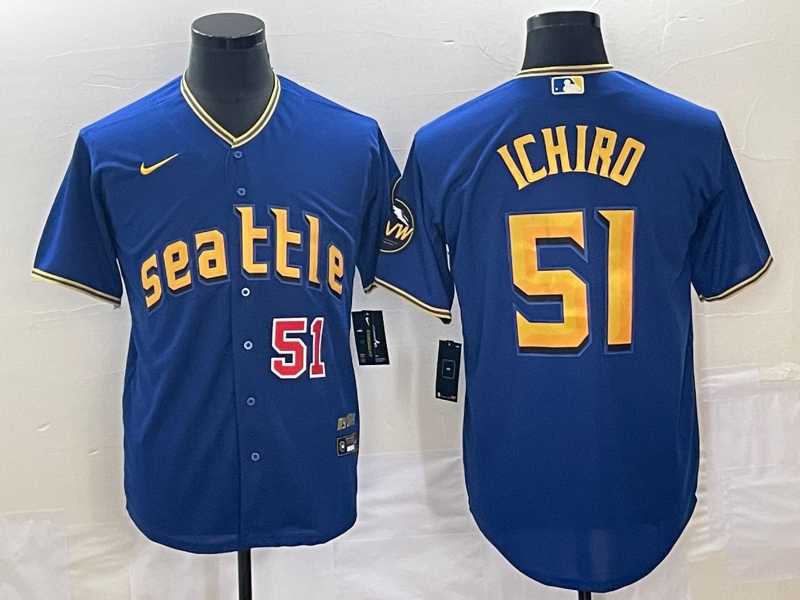 Men's Seattle Mariners #51 Ichiro Suzuki Number Blue 2023 City Connect Cool Base Stitched Jerseys