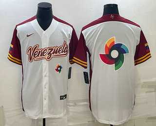 Men's Venezuela Baseball 2023 White World Big Logo With Patch Classic Stitched Jersey