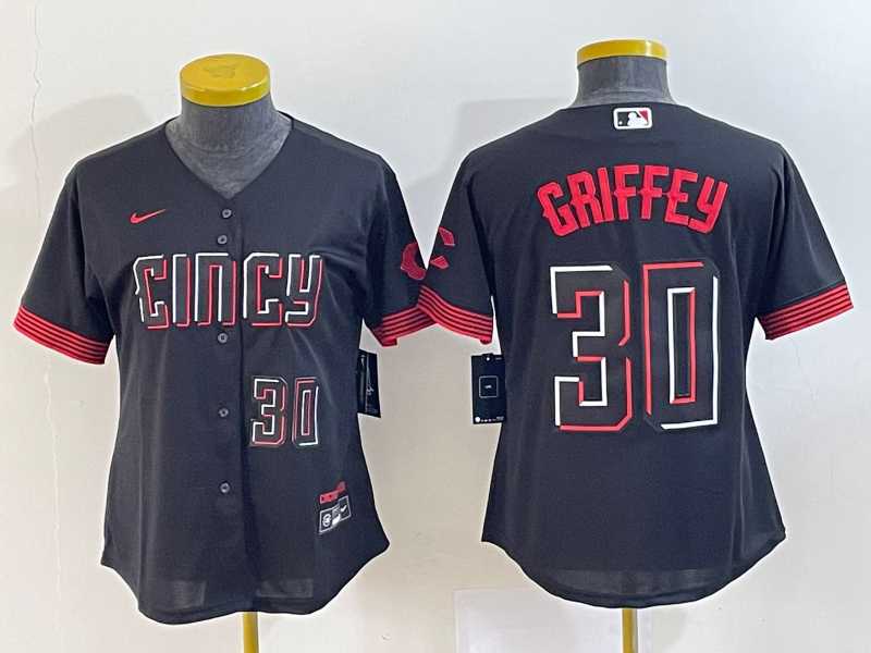 Women's Cincinnati Reds #30 Ken Griffey Jr Number Black 2023 City Connect Cool Base Jerseys