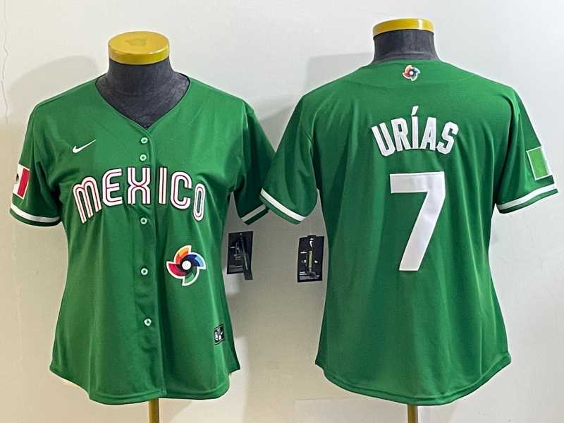 Women's Mexico Baseball #7 Julio Urias Number 2023 Green World Classic Stitched Jersey6