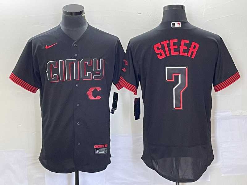 Men's Cincinnati Reds Spencer Steer Black 2023 City Connect Flex Base Stitched Jersey