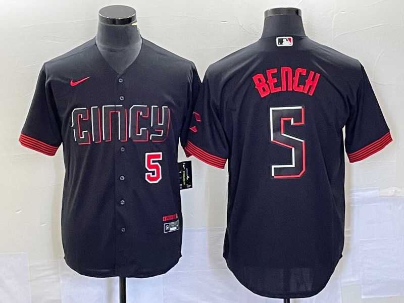 Men's Cincinnati Reds #5 Johnny Bench Number Black 2023 City Connect Cool Base Stitched Baseball Jersey1